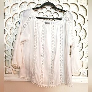 World Market White Lace Bell Sleeve Blouse large / XL